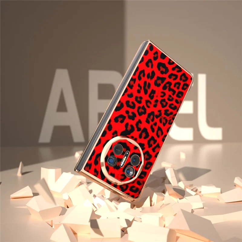 For Huawei Mate X5 Case PU Leather+PC Leopard Pattern Electroplating Phone Cover - Red