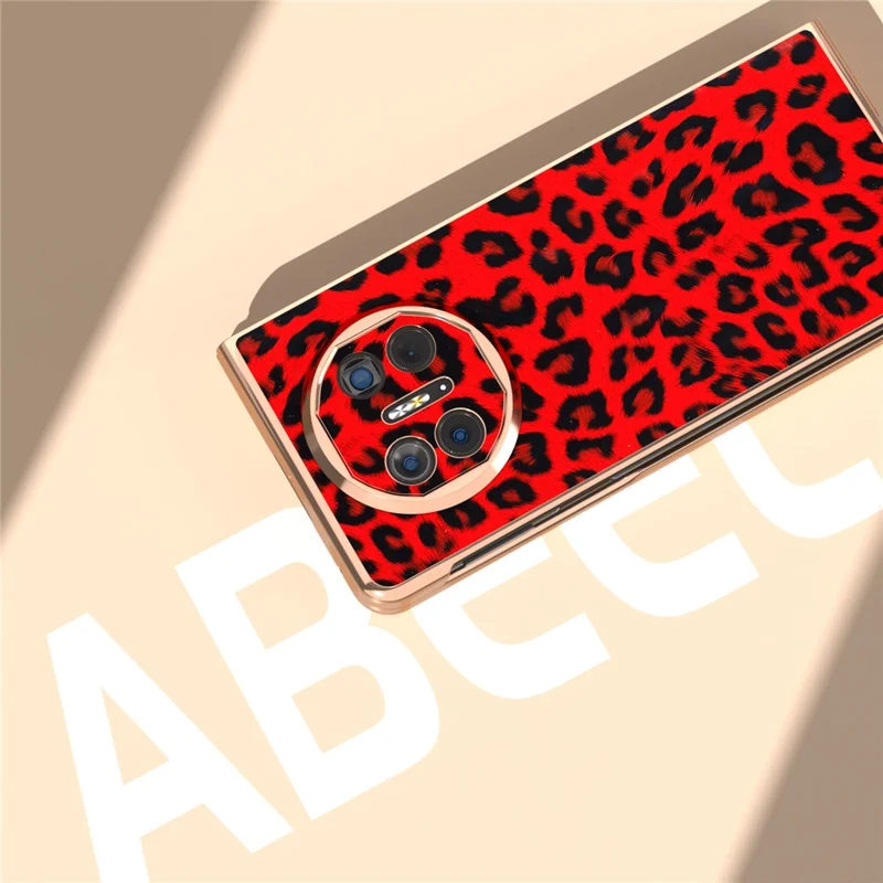 For Huawei Mate X5 Case PU Leather+PC Leopard Pattern Electroplating Phone Cover - Red