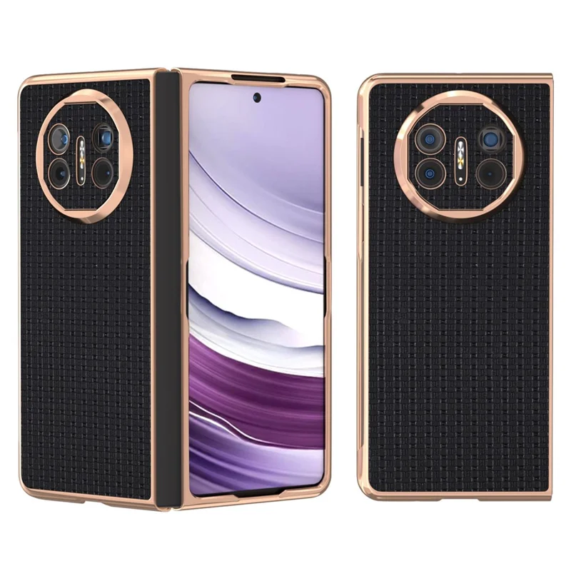 Für Huawei Mate X5 Hülle Galvanisierung Echtes Rindsleder + PC Rutschfeste Handyhülle - Schwarz