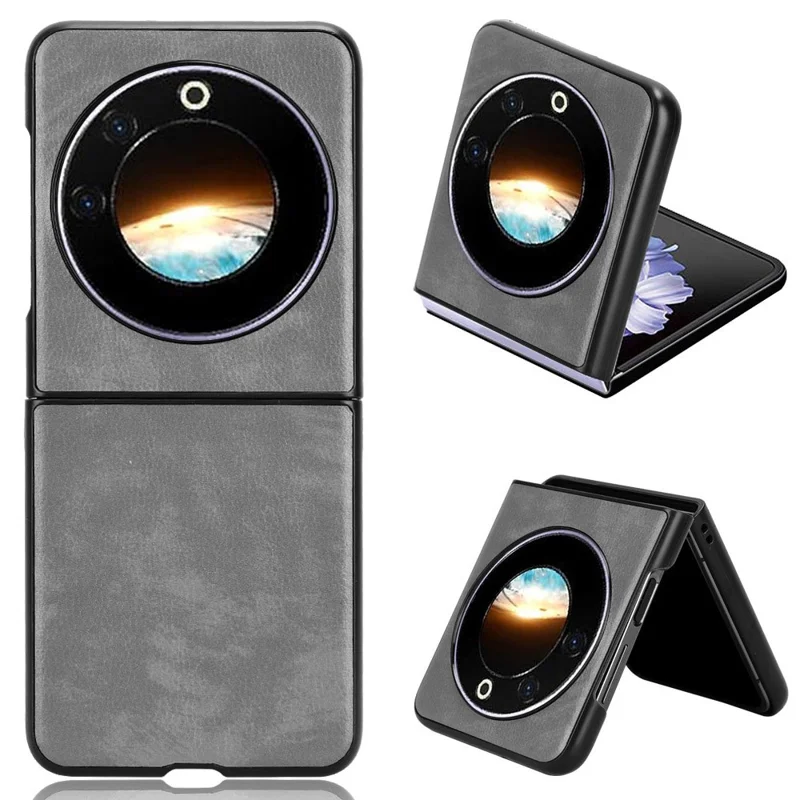 For TECNO Phantom V Flip Case Anti-Scratch PU Leather+PC Litchi Texture Phone Cover - Grey