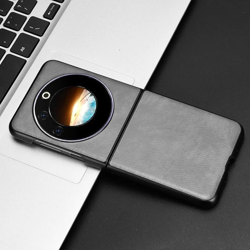 For TECNO Phantom V Flip Case Anti-Scratch PU Leather+PC Litchi Texture Phone Cover - Grey