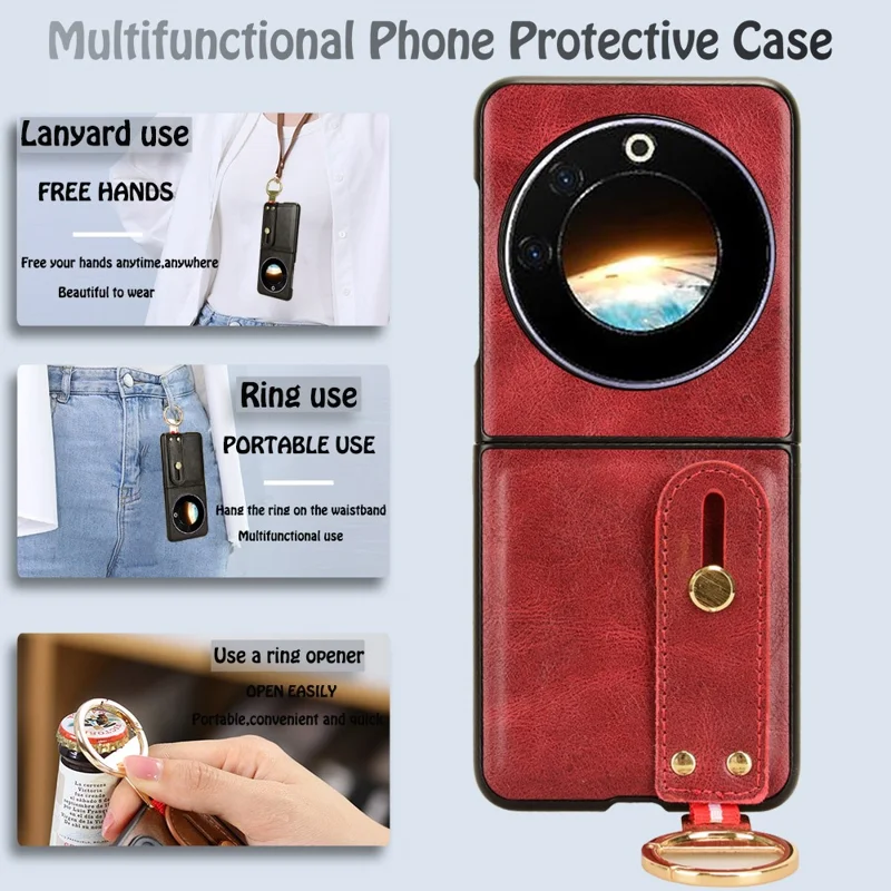 For TECNO Phantom V Flip Case PU Leather+PC Phone Cover with Bottle Opener - Red