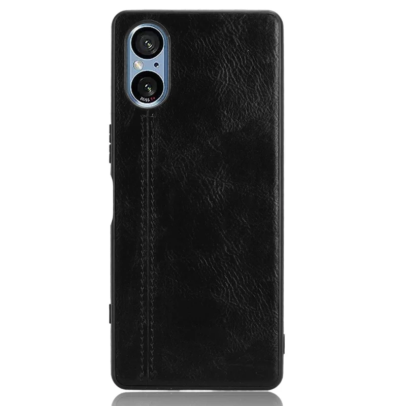 Для Sony Xperia 5 V Case Cowhide Texture PU Leather Coated TPU+PC Phone Cover - Black