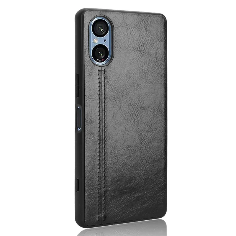 Для Sony Xperia 5 V Case Cowhide Texture PU Leather Coated TPU+PC Phone Cover - Black
