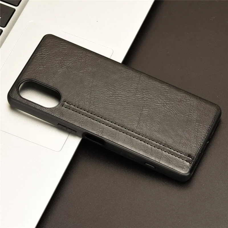 Для Sony Xperia 5 V Case Cowhide Texture PU Leather Coated TPU+PC Phone Cover - Black
