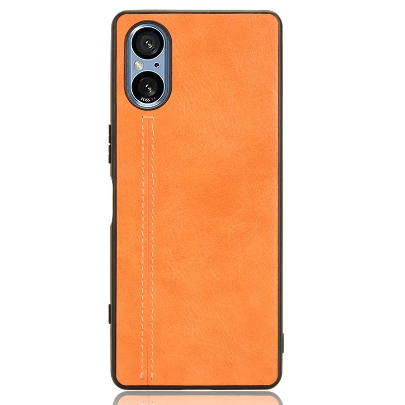 Per Sony Xperia 5 V Custodia in Pelle di Vitello Texture PU Rivestimento in TPU+PC Cover Telefonica - Arancione
