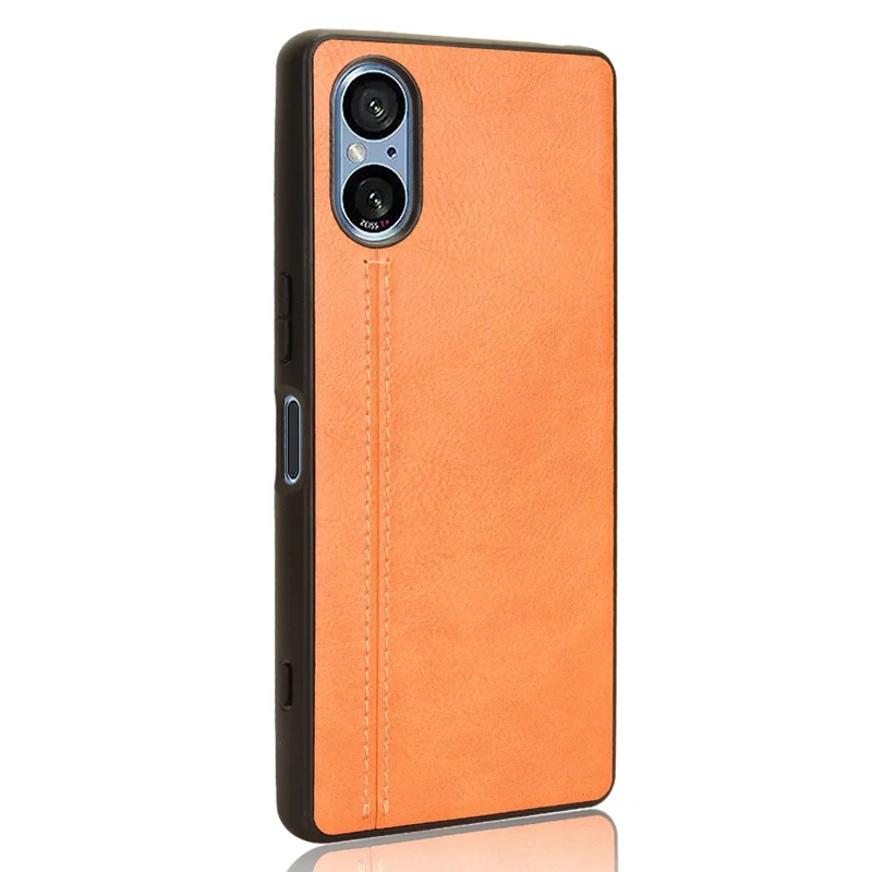 Per Sony Xperia 5 V Custodia in Pelle di Vitello Texture PU Rivestimento in TPU+PC Cover Telefonica - Arancione