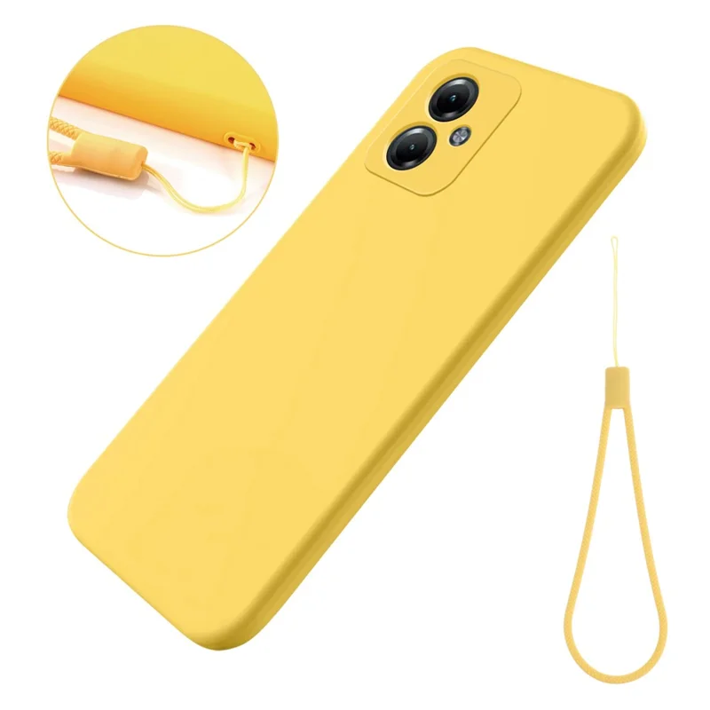 For Motorola Moto G54 5G Case Liquid Silicone Phone Shell Anti-Scratch Phone Cover with Strap - Yellow
