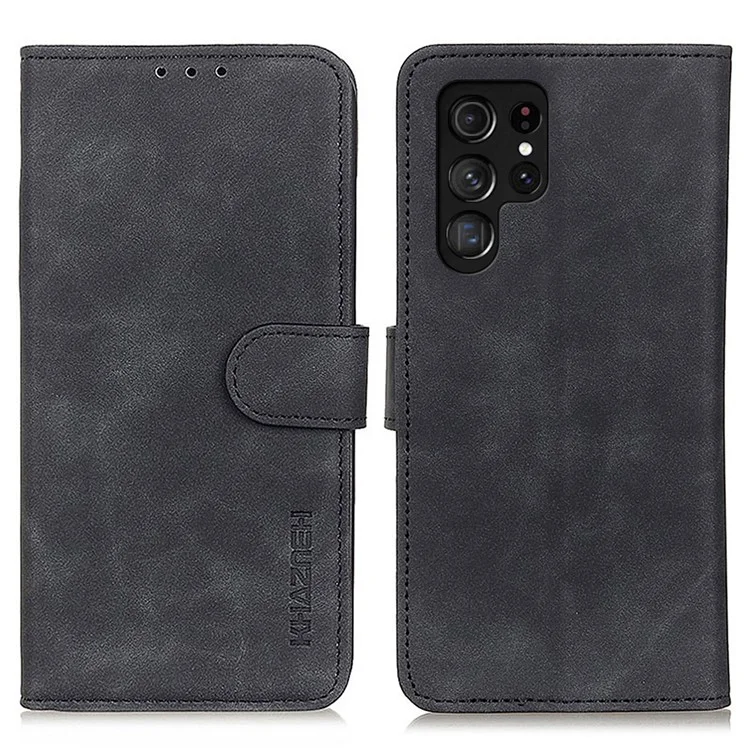 KHAZNEH Чехол для Samsung Galaxy S24 Ultra Phone Case Retro Texture Wallet Stand Cover - Черный