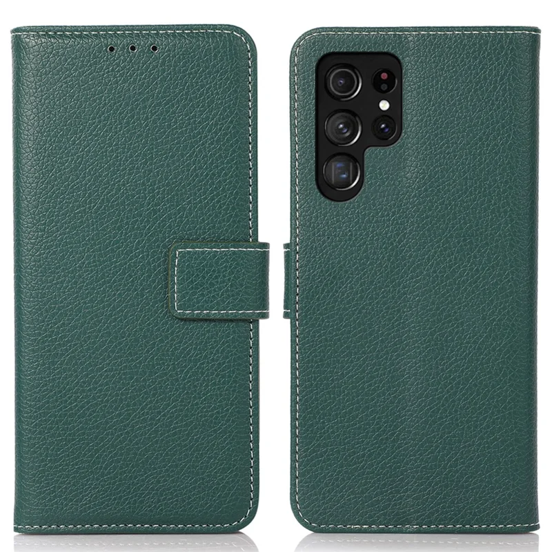 For Samsung Galaxy S24 Ultra Case Litchi Texture Wallet Leather Cover - Blackish Green