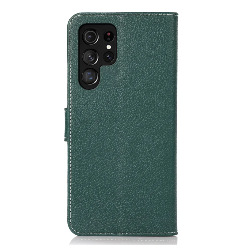 For Samsung Galaxy S24 Ultra Case Litchi Texture Wallet Leather Cover - Blackish Green
