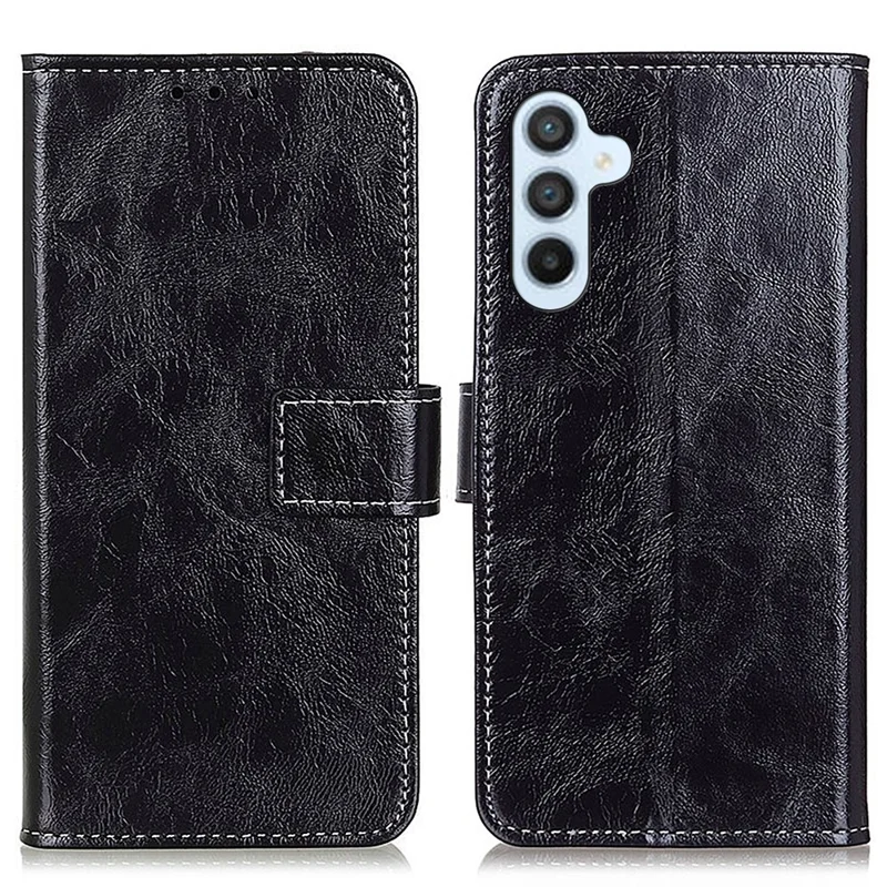 For Samsung Galaxy S25+ / S24+ Case Wallet Crazy Horse Texture Retro Leather Cover - Black
