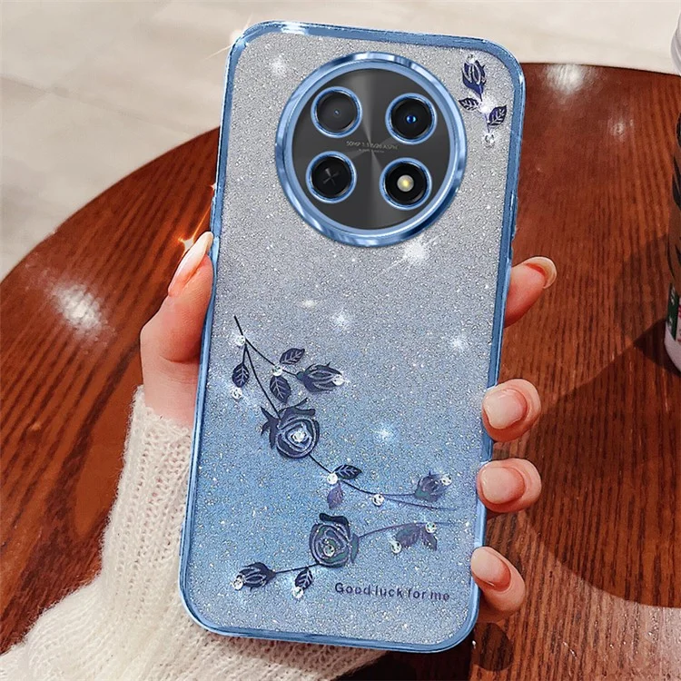 KADEM For Oppo A2 Pro 5G Case Glitter Rhinestone Flower Gradient TPU Phone Cover - Blue