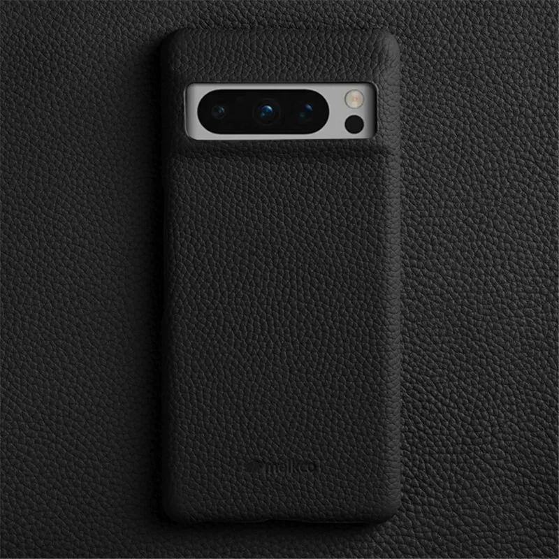 MELKCO For Google Pixel 8 Pro Case Genuine Cow Leather Coated PC Phone Protective Cover - Black