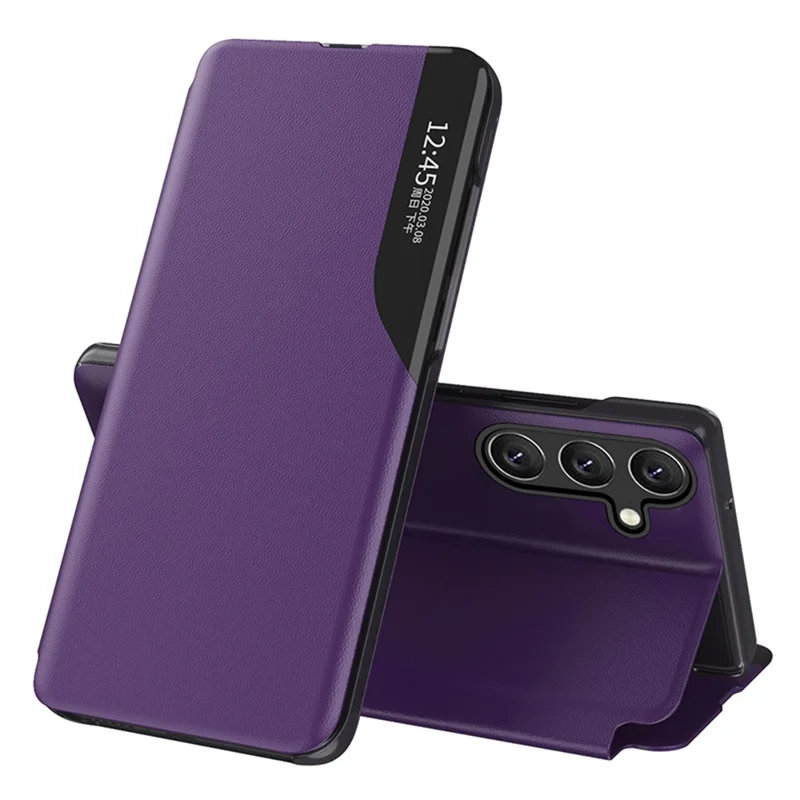 For Samsung Galaxy A15 4G Case View Window PU Leather Stand Cover - Purple