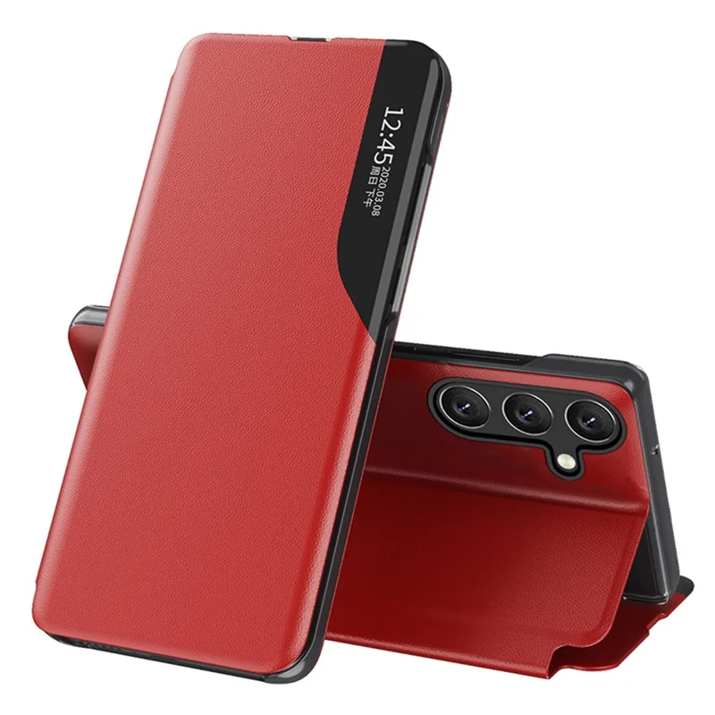 For Samsung Galaxy A15 4G Case View Window PU Leather Stand Cover - Red