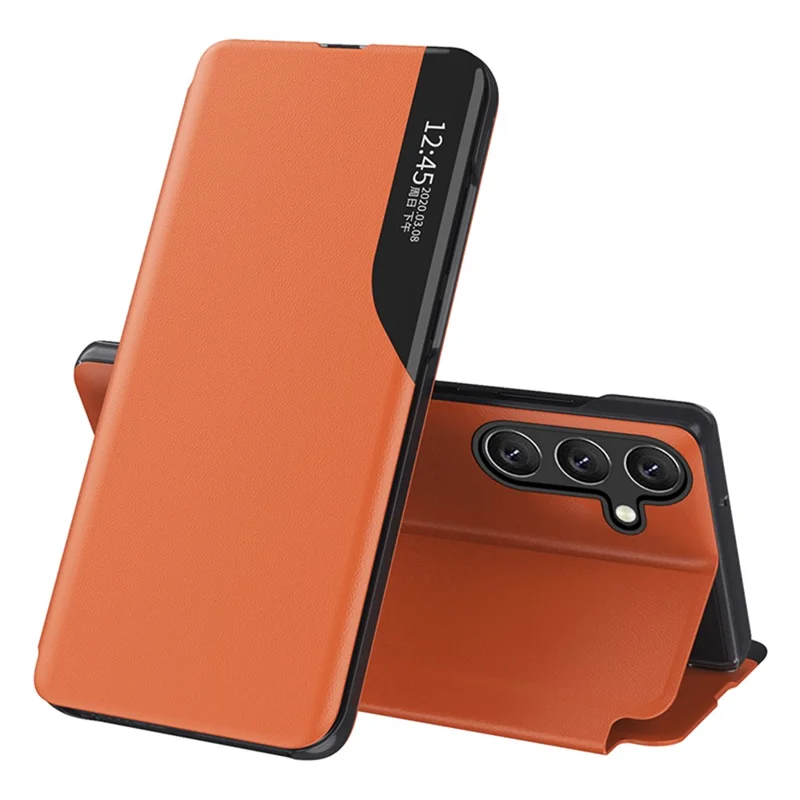 For Samsung Galaxy A15 4G Case View Window PU Leather Stand Cover - Orange