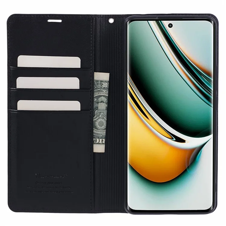 HANMAN Minuo Series For Realme 11 Pro 5G / 11 Pro+ 5G Funda Cartera de Cuero con Soporte - Negro
