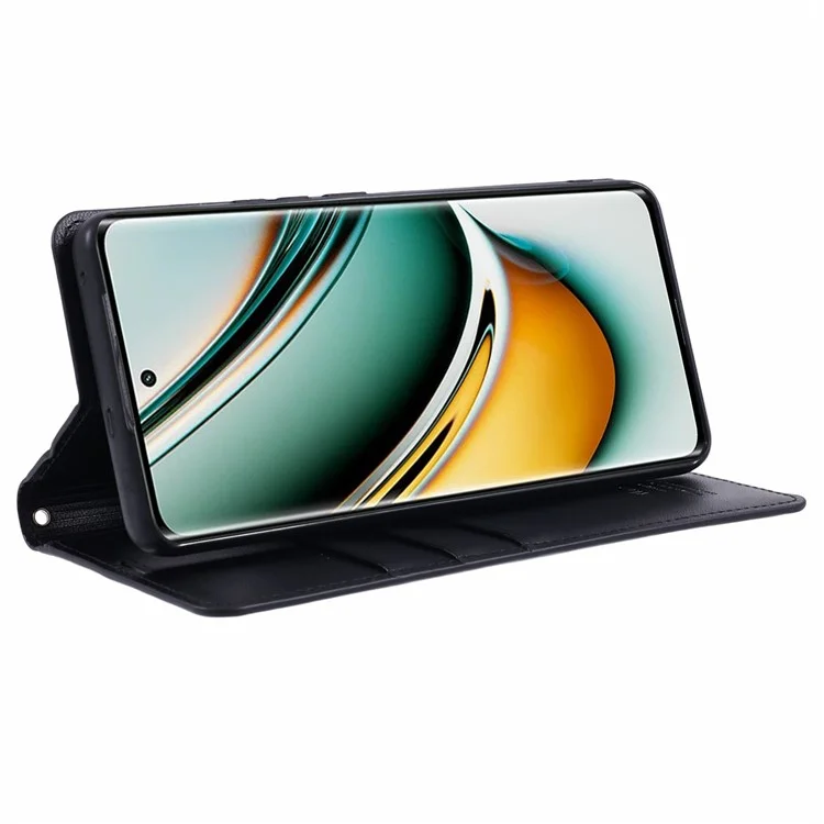 HANMAN Minuo Series For Realme 11 Pro 5G / 11 Pro+ 5G Funda Cartera de Cuero con Soporte - Negro