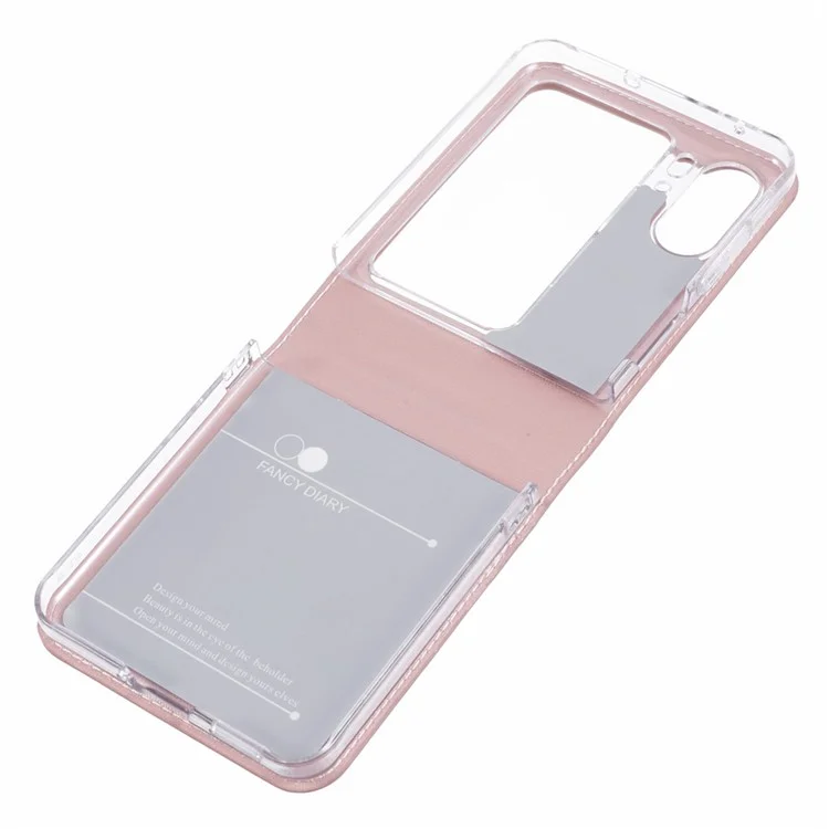 HANMAN Minuo-Serie für Oppo Find N2 Flip 5G-Hülle Ledertelefonhülle mit Kartenfach - Roségold
