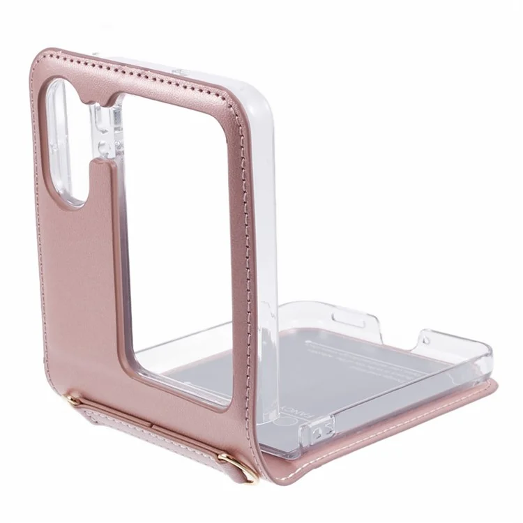 HANMAN Minuo-Serie für Oppo Find N2 Flip 5G-Hülle Ledertelefonhülle mit Kartenfach - Roségold