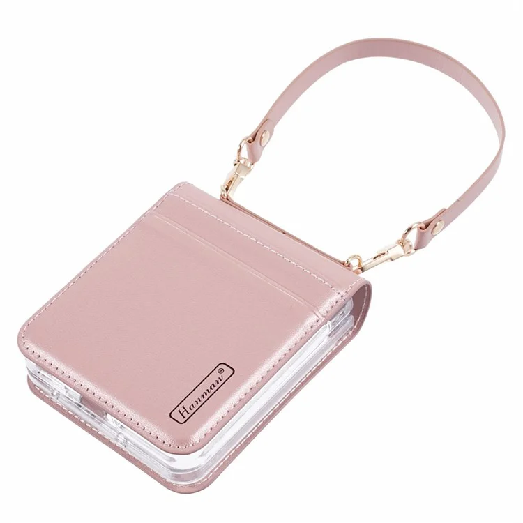 HANMAN Minuo-Serie für Oppo Find N2 Flip 5G-Hülle Ledertelefonhülle mit Kartenfach - Roségold