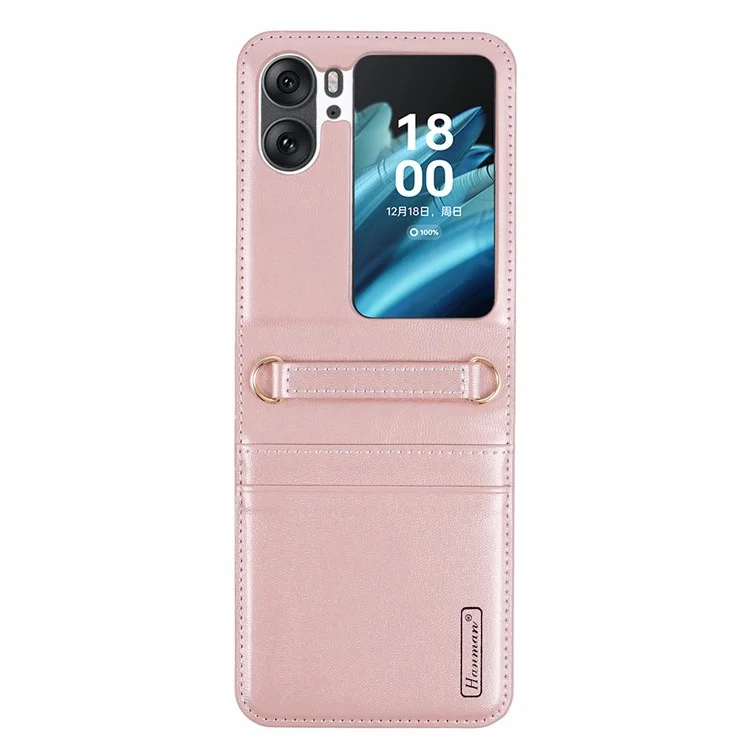 HANMAN Minuo-Serie für Oppo Find N2 Flip 5G-Hülle Ledertelefonhülle mit Kartenfach - Roségold
