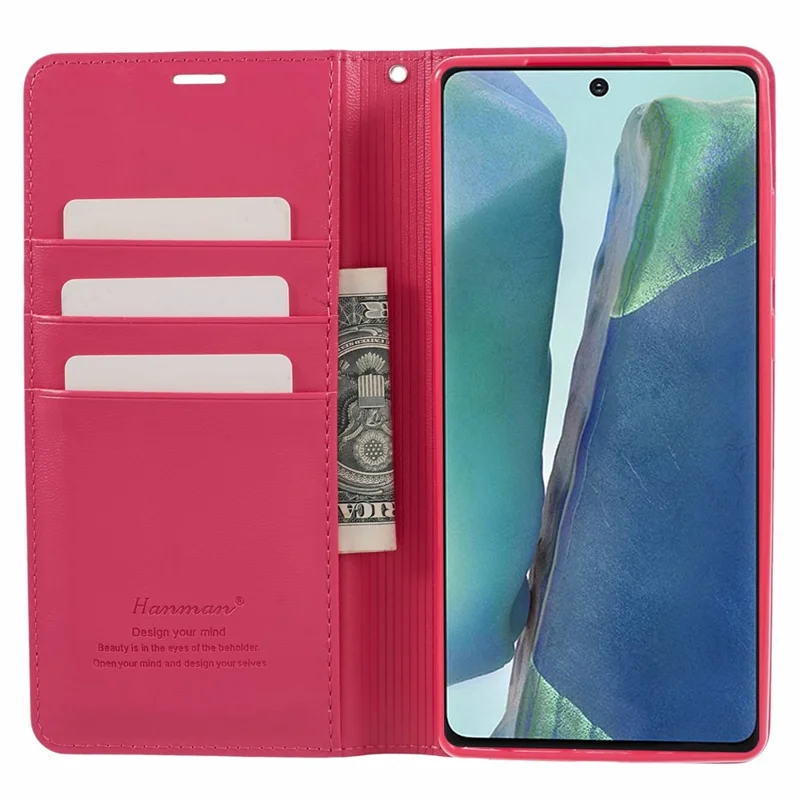 HANMAN Minuo Series For Samsung Galaxy Note20 / Note20 5G Case PU Leather Phone Cover - Rose