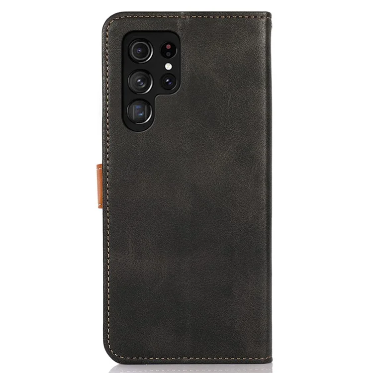 KHAZNEH Für Samsung Galaxy S24 Ultra Case Stand Wallet Cowhide Texture PU Leather Smartphone Cover - Schwarz