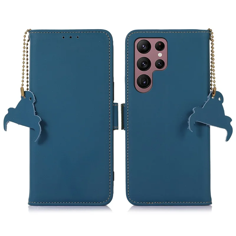 Für Samsung Galaxy S24 Ultra Case Wallet Genuine Cow Leather RFID Blocking Phone Cover - Blau