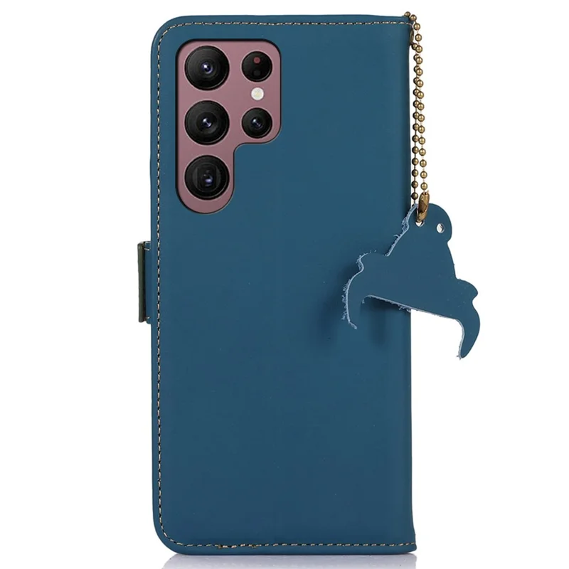 Für Samsung Galaxy S24 Ultra Case Wallet Genuine Cow Leather RFID Blocking Phone Cover - Blau