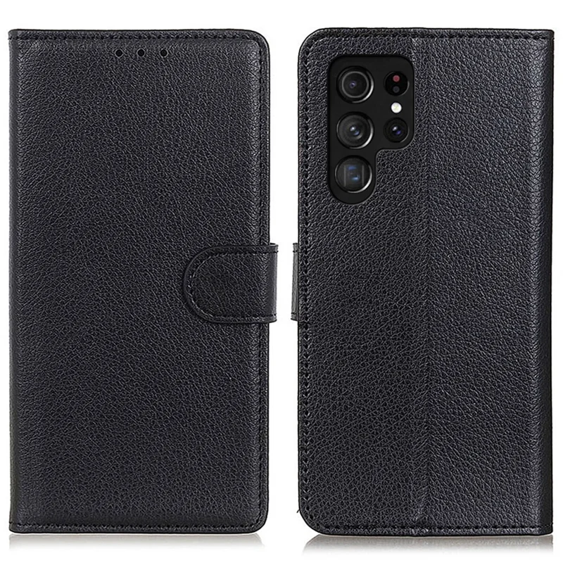 Para Samsung Galaxy S24 Ultra Case Litchi Textura Cuero Soporte de Teléfono Cubierta Billetera - Negro