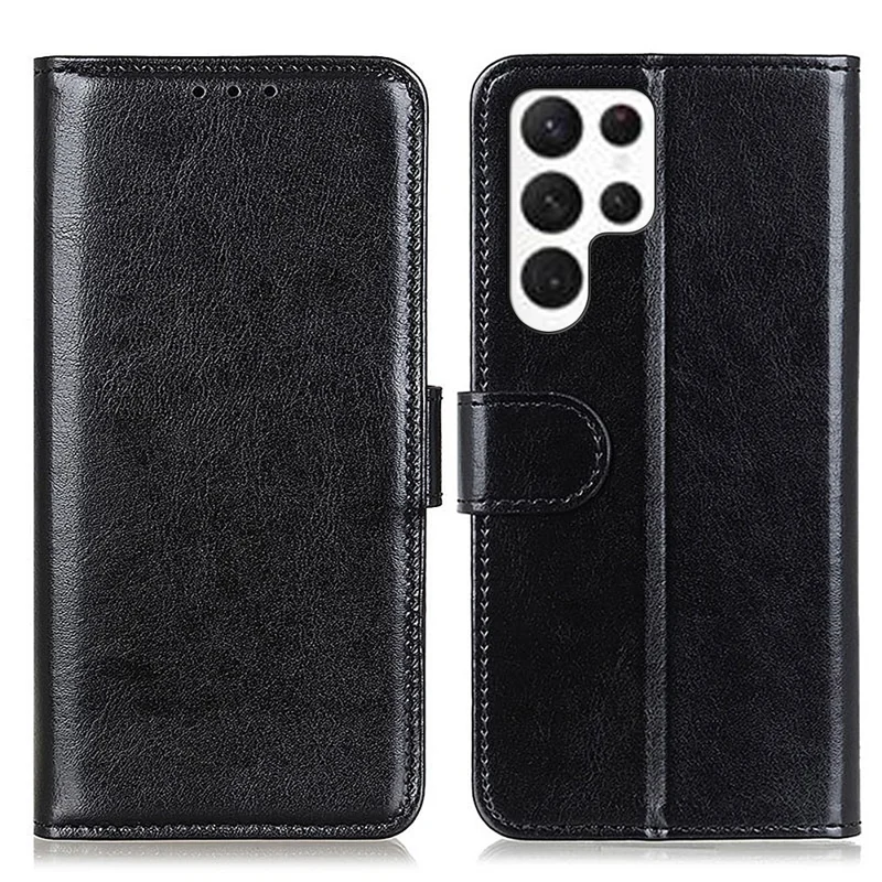 Pour Samsung Galaxy S24 Ultra Étui Portefeuille en Cuir PU Texture de Cheval Fou Couverture de Téléphone Portable - Noir