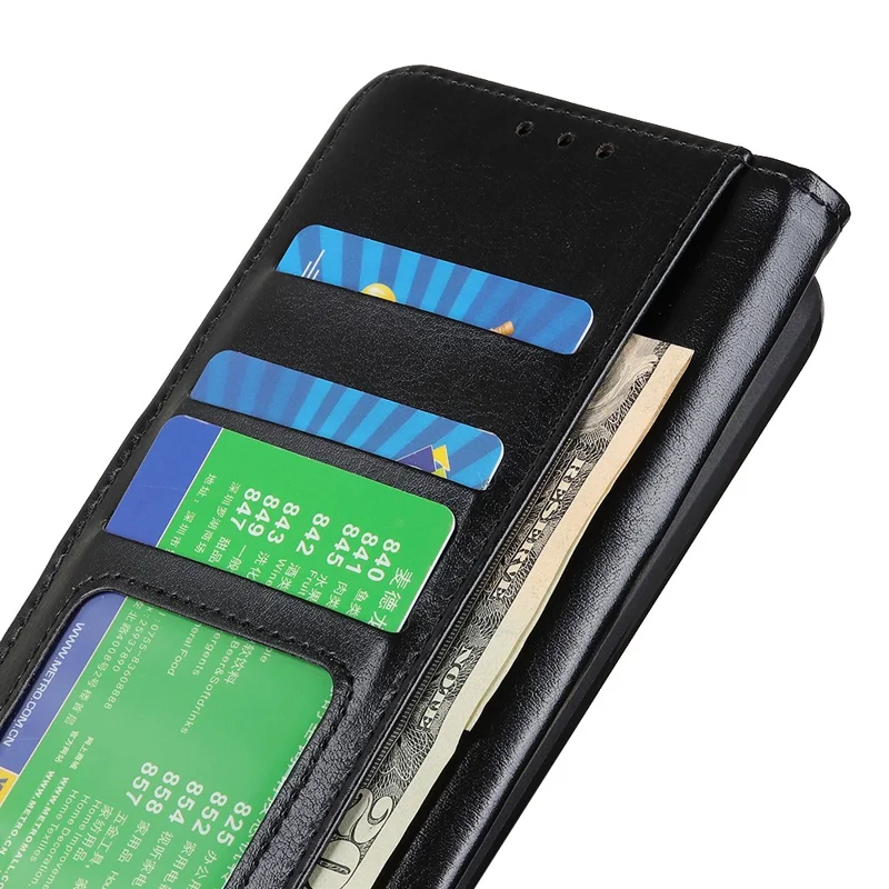 Pour Samsung Galaxy S24 Ultra Étui Portefeuille en Cuir PU Texture de Cheval Fou Couverture de Téléphone Portable - Noir