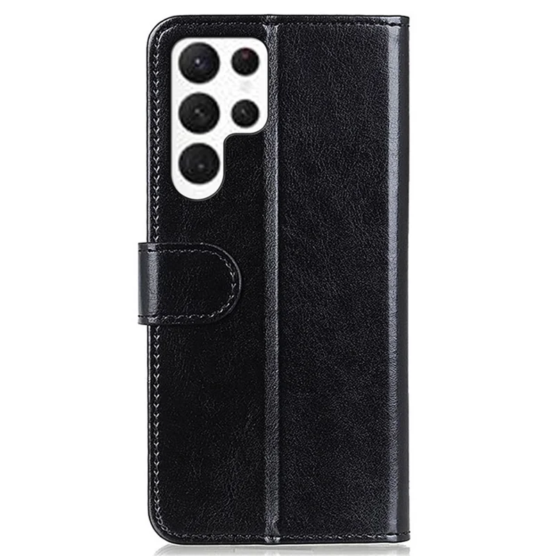 Pour Samsung Galaxy S24 Ultra Étui Portefeuille en Cuir PU Texture de Cheval Fou Couverture de Téléphone Portable - Noir