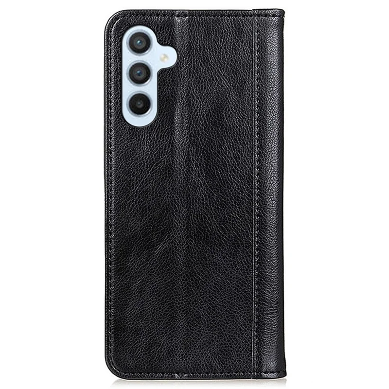 For Samsung Galaxy S25 / S24 Case Anti-Scratch Litchi Texture Wallet Stand Phone Shell Split Leather Cover - Black
