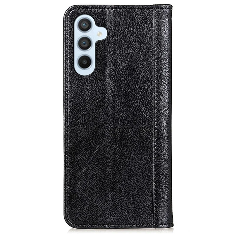For Samsung Galaxy S25+ / S24+ Case Split Leather Wallet Stand Phone Cover with Litchi Texture - Black