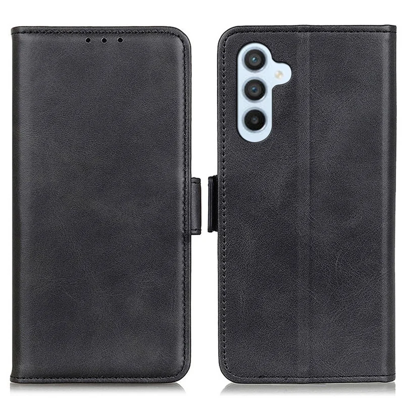 Fodral för Samsung Galaxy S25 / S24, ställfodral i PU-läder med struktur av nubuck, plånboksdesign - Svart