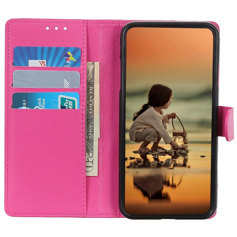 For Samsung Galaxy S25+ / S24+ Case PU Leather Phone Stand Cover Wallet Litchi Texture Phone Shell - Rose