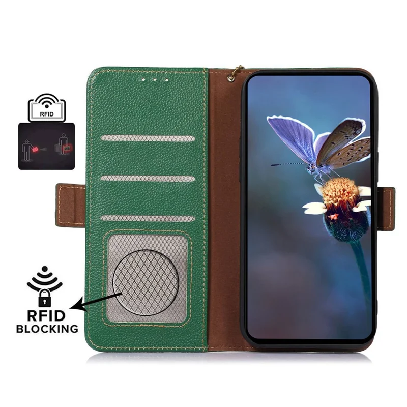 Fodral för Samsung Galaxy S25 / S24, skärmskydd med RFID-blockering, plånbok med ställfunktion, grönt