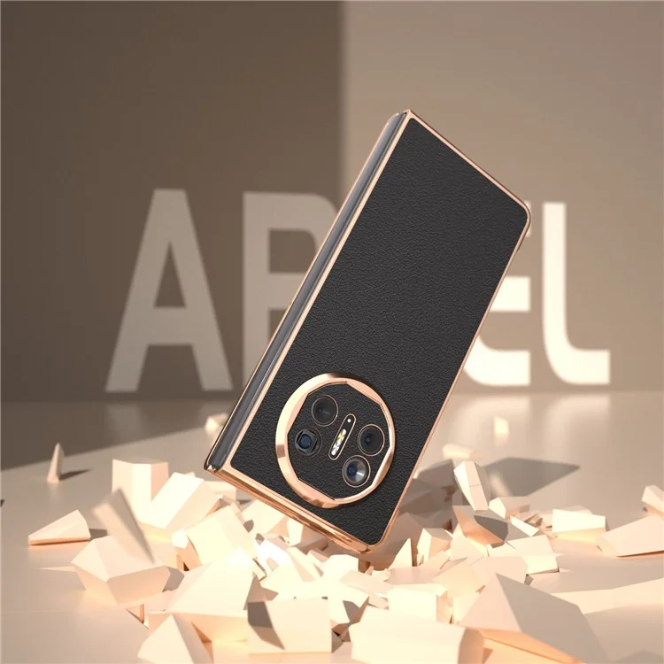 For Huawei Mate X5 5G Case Genuine Cow Leather+PC Electroplated Protective Phone Cover - Black
