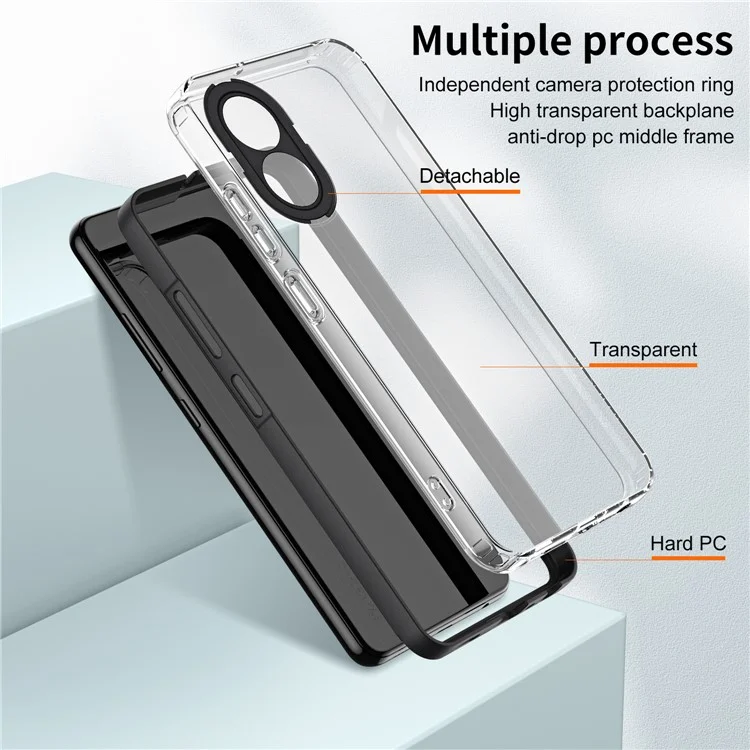 Für Oppo A98 5G Hülle TPU+PC Linsenschutz Stoßfest Klare Handyhülle - Schwarz