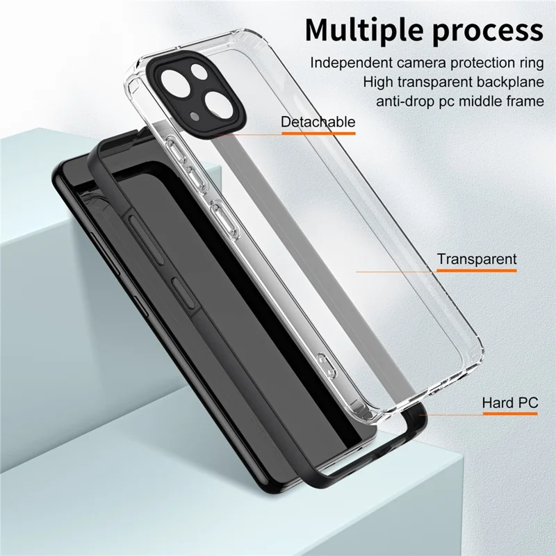 For iPhone 15 Case TPU+PC Clear Back Lens Protection Cellphone Cover - Black
