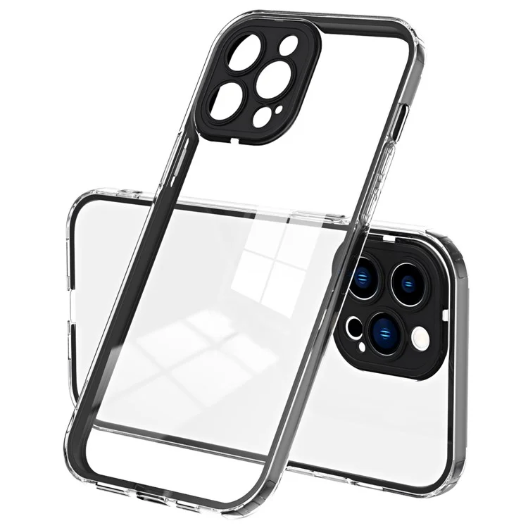 Para iPhone 15 Pro Case TPU+PC Color Frame Anti-scratch Clear Phone Cover - Preto