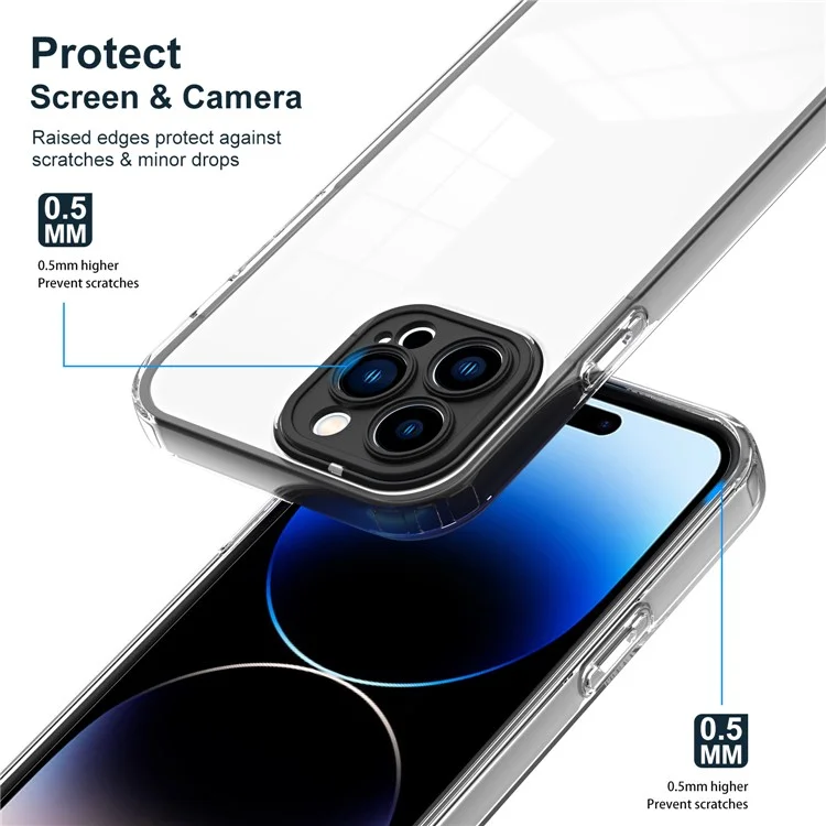 Para iPhone 15 Pro Case TPU+PC Color Frame Anti-scratch Clear Phone Cover - Preto