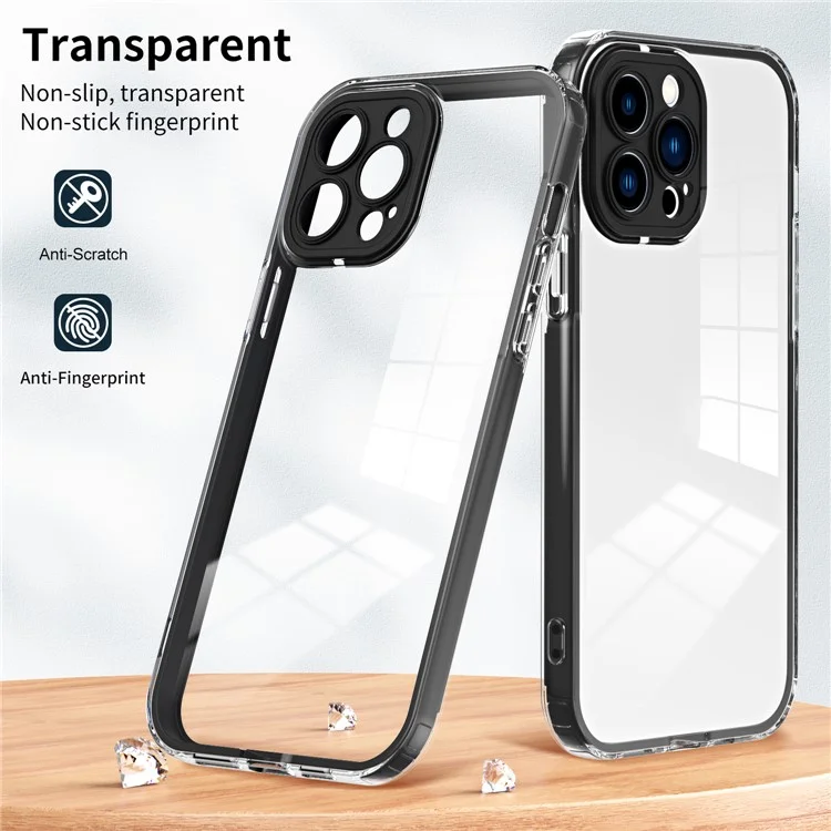 Para iPhone 15 Pro Case TPU+PC Color Frame Anti-scratch Clear Phone Cover - Preto