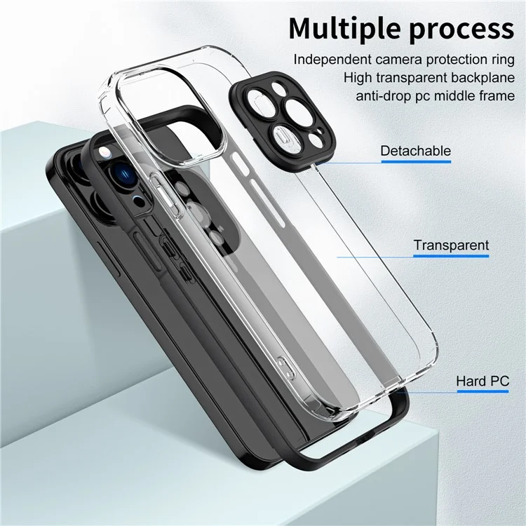 Para iPhone 15 Pro Case TPU+PC Color Frame Anti-scratch Clear Phone Cover - Preto