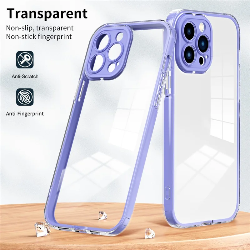 For iPhone 15 Pro Max Case TPU + PC Transparent Smartphone Anti-drop Cover - Purple
