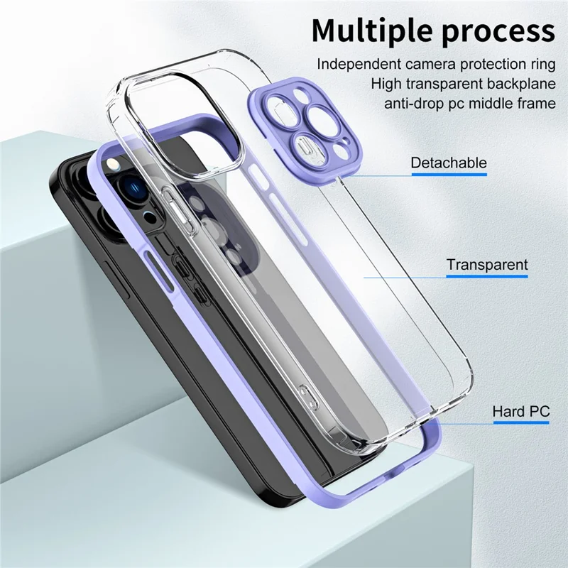 For iPhone 15 Pro Max Case TPU + PC Transparent Smartphone Anti-drop Cover - Purple