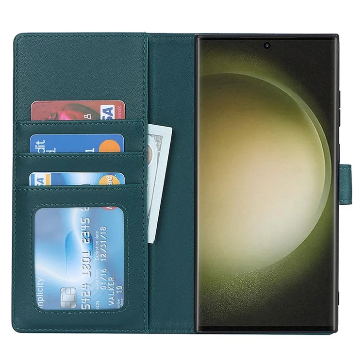 For Samsung Galaxy S23 Ultra Case Detachable PU Wallet Phone Case Compatible with MagSafe - Green